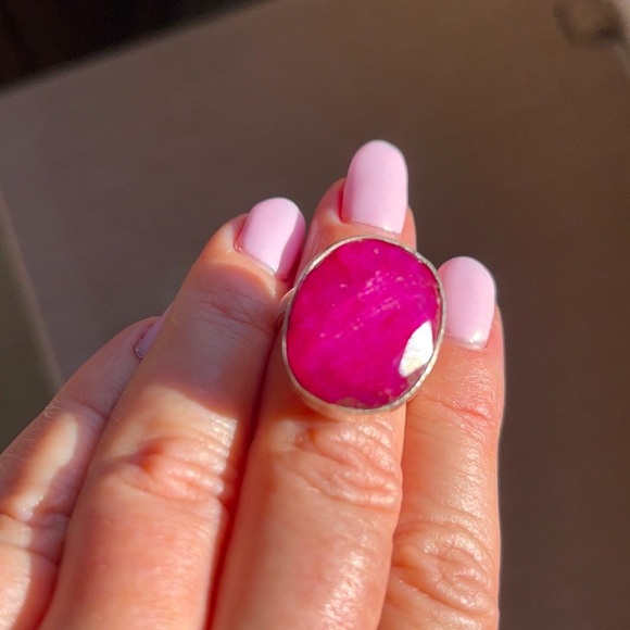 Vintage Jewelry - Ruby Quartz Sterling Silver Adjustable Boho Ring
